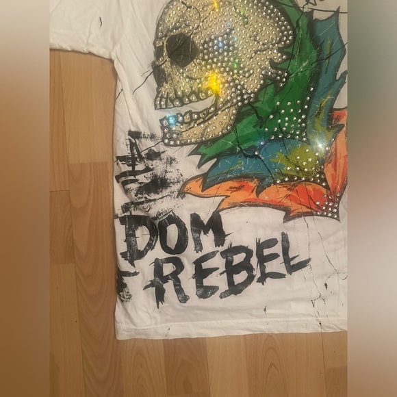 Y2K DOM REBEL SWAROVSKI CRYSTAL SKULL SHIRT HAND-PAINTED AND SIGNED BY DESIGNER - Picture 6 of 14